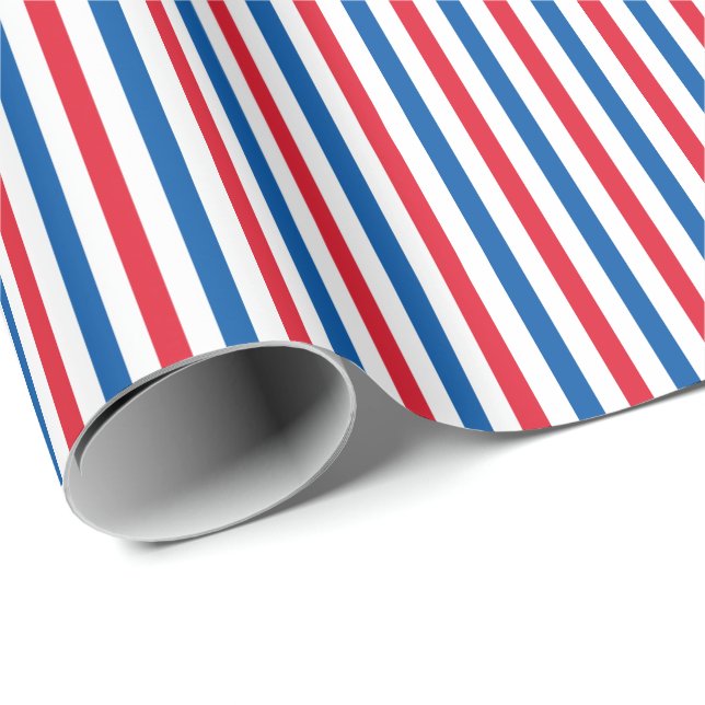 Patriotic Red White and Blue Stripes Wrapping Paper (Roll Corner)