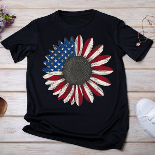 Patriotic Red, White, and Blue Sunflower T-Shirt
