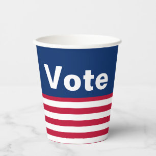 Patriotic Red White and Blue Text for Vote Paper Cups