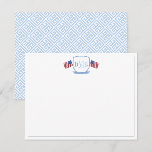 Patriotic Red White And Blue Three Letter Monogram Thank You Card (Front/Back)