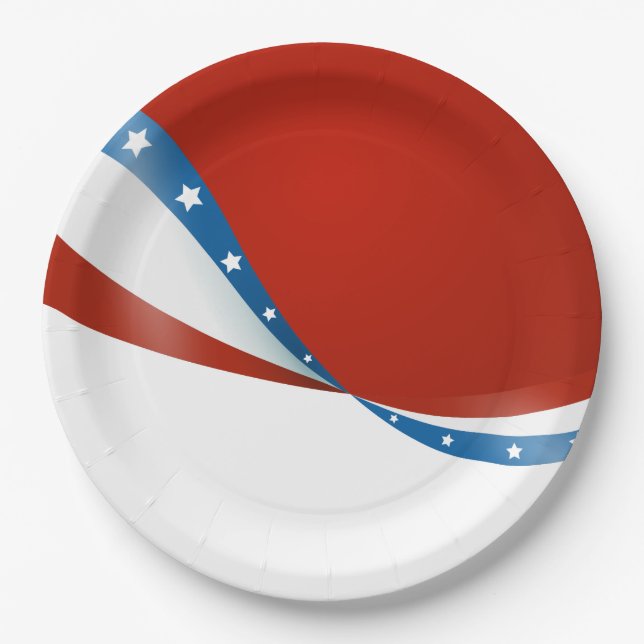 Patriotic Red White and Blue with Stars Paper Plate (Front)