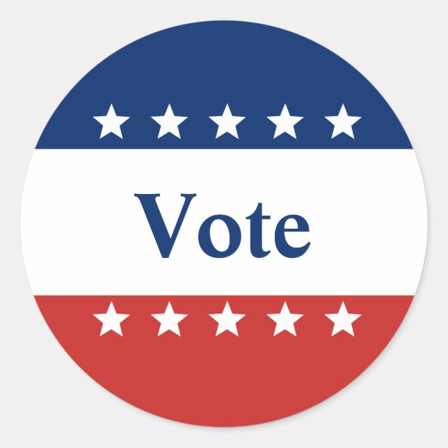 Patriotic Red White and Blue with Stars Vote Classic Round Sticker (Front)
