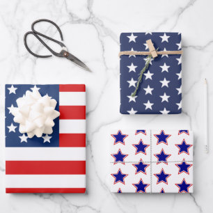 Patriotic Red White and Blue  Wrapping Paper Sheet