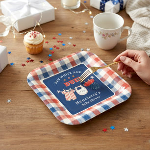 Patriotic Red White and Due Baby Shower Paper Plate