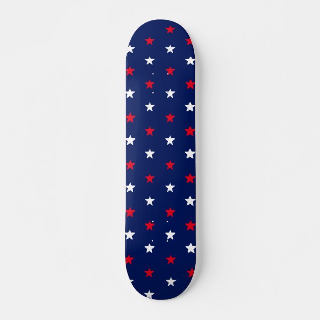 Patriotic red white and navy blue stars pattern  skateboard (Front)