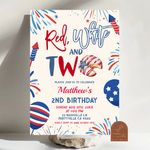 Patriotic red white and two birthday invitation