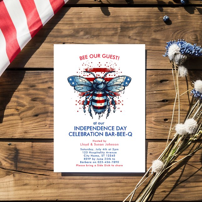 Patriotic Red White Blue 4th July Barbeque Party Invitation (Personalize your event details using the template)