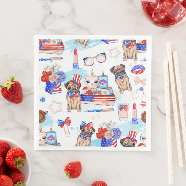 PATRIOTIC RED WHITE BLUE 4TH OF JULY ITEMS NAPKIN (Insitu)