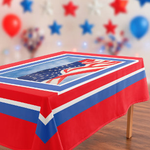 Patriotic Red White Blue 4th of July Tablecloth