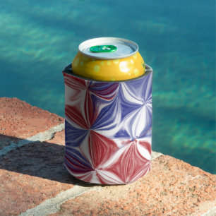 PATRIOTIC RED WHITE BLUE ABSTRACT CAN COOLER