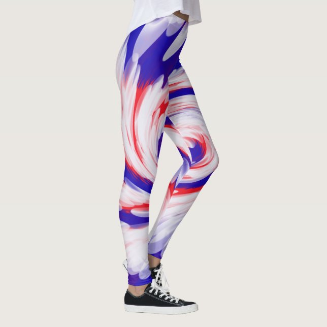 Patriotic Red White Blue Abstract Design Leggings (Right)