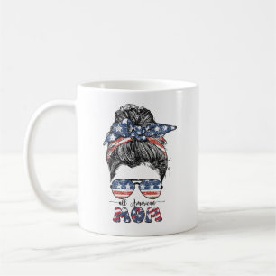 PATRIOTIC RED WHITE BLUE ALL AMERICAN MOM COFFEE MUG