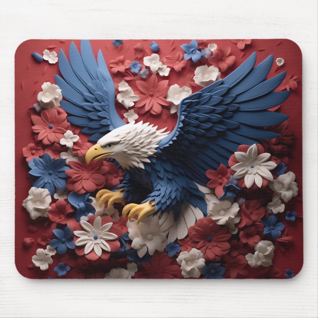 PATRIOTIC RED WHITE BLUE AMERICAN BALD EAGLE MOUSE MAT (Front)