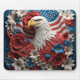 PATRIOTIC RED WHITE BLUE AMERICAN BALD EAGLE MOUSE MAT