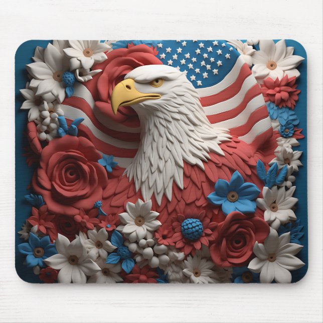 PATRIOTIC RED WHITE BLUE AMERICAN BALD EAGLE MOUSE MAT (Front)