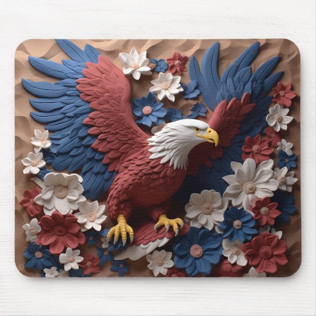 PATRIOTIC RED WHITE BLUE AMERICAN BALD EAGLE MOUSE MAT (Front)
