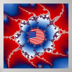 Patriotic Red White & Blue American Flag Fractal Poster