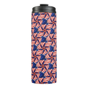 PATRIOTIC RED WHITE BLUE AMERICAN FLAG PATTERN THERMAL TUMBLER