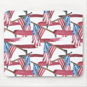 PATRIOTIC RED WHITE BLUE AMERICAN FLAGS MOUSE MAT