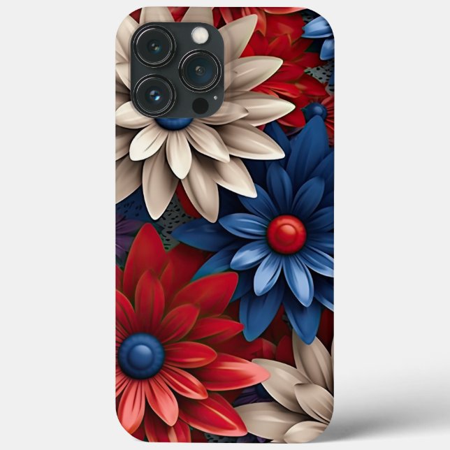 PATRIOTIC RED WHITE BLUE AMERICAN FLOWERS Case-Mate iPhone CASE (Back)