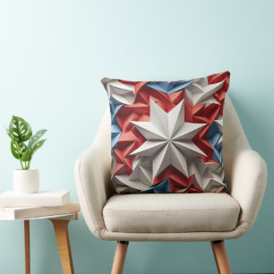 PATRIOTIC RED WHITE BLUE AMERICAN STARS CUSHION