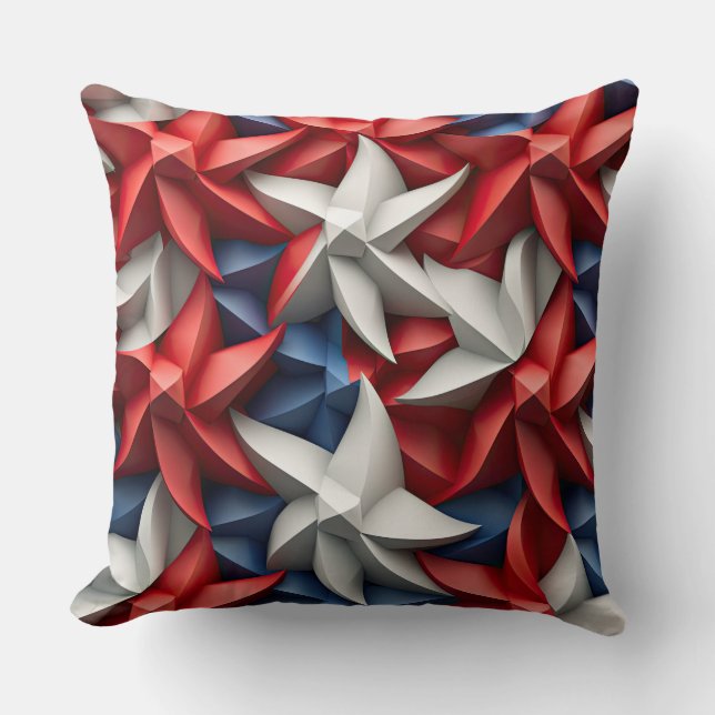 PATRIOTIC RED WHITE BLUE AMERICAN STARS CUSHION (Front)