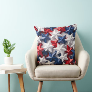 PATRIOTIC RED WHITE BLUE AMERICAN STARS CUSHION