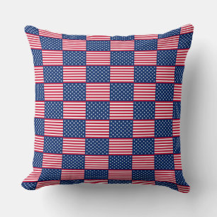 PATRIOTIC RED WHITE BLUE AMERICAN STARS STRIPES CUSHION
