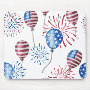PATRIOTIC RED WHITE BLUE BALLOONS FIREWORKS MOUSE MAT