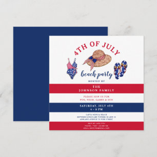 Patriotic Red White & Blue Beach Party 4th Of July Invitation
