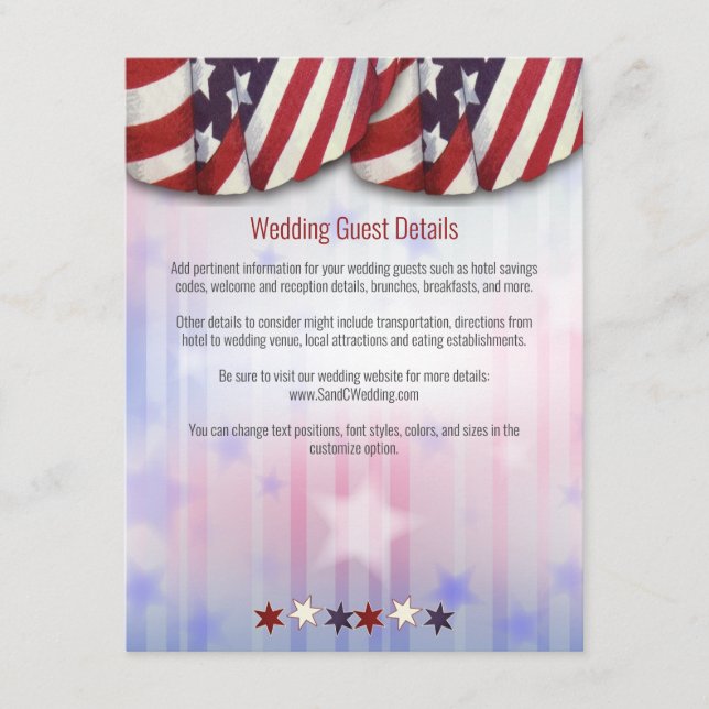 Patriotic Red White Blue Bunting Top Stars Bottom  Enclosure Card (Front)