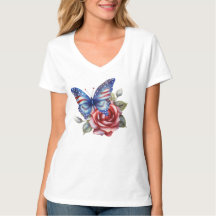 PATRIOTIC RED WHITE BLUE BUTTERFLY AND FLOWERS