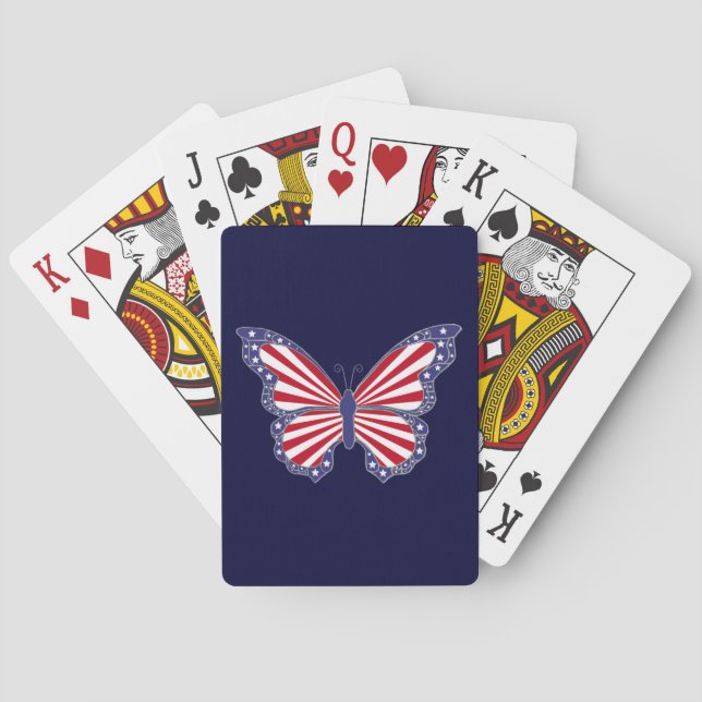 Patriotic Red White Blue Butterfly Playing Cards (Back)