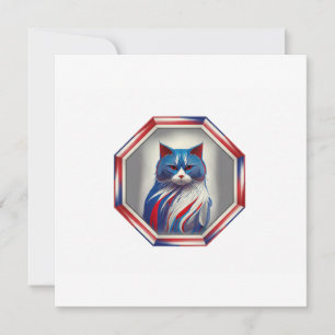 Patriotic Red White & Blue Cat In Frame Invitation