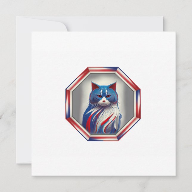 Patriotic Red White & Blue Cat In Frame Invitation (Front)