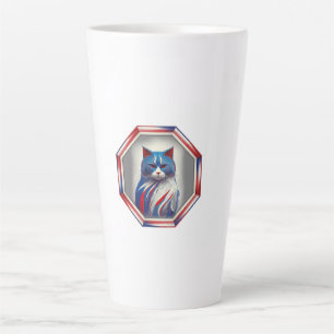 Patriotic Red White & Blue Cat In Frame Latte Mug
