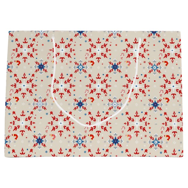 Patriotic Red White Blue Christmas Snowflake Gift Large Gift Bag (Front)