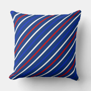 PATRIOTIC RED WHITE BLUE DIAGONAL STRIPES CUSHION