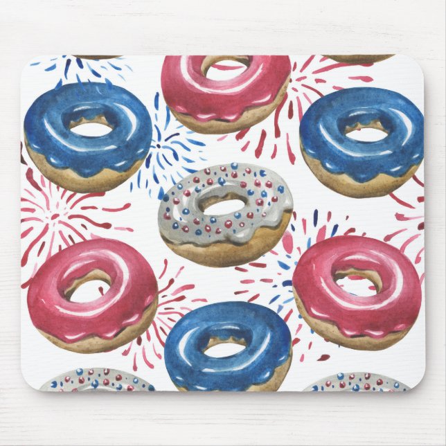PATRIOTIC RED WHITE BLUE DONUTS MOUSE MAT (Front)