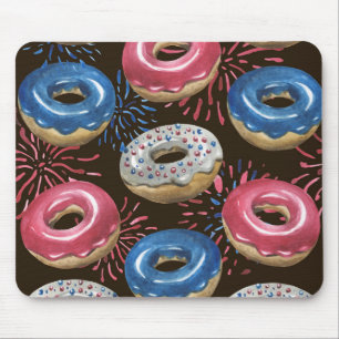 PATRIOTIC RED WHITE BLUE DONUTS MOUSE MAT