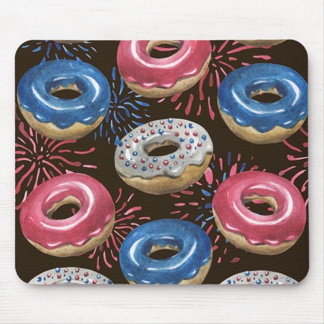 PATRIOTIC RED WHITE BLUE DONUTS MOUSE MAT (Front)