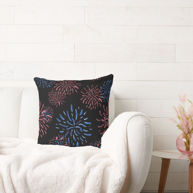 PATRIOTIC RED WHITE BLUE FIREWORKS CUSHION (Couch)