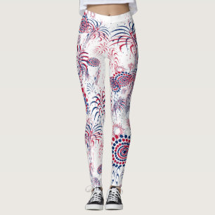Patriotic Red White Blue Fireworks Leggings