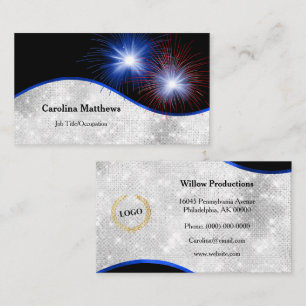 Patriotic Red White Blue Fireworks Logo Business Card