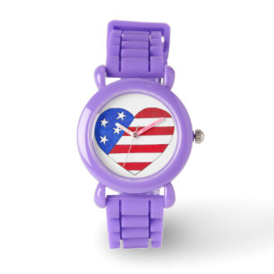 Patriotic Red White Blue Flag Heart Love USA Watch