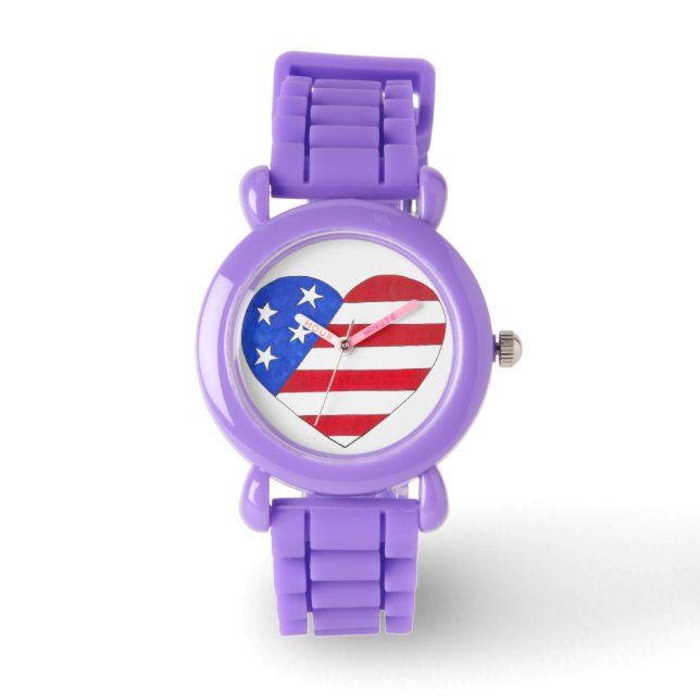 Patriotic Red White Blue Flag Heart Love USA Watch (Front)