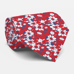 Patriotic Red White Blue Floral Tie