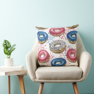 PATRIOTIC RED WHITE BLUE FROSTED DONUTS CUSHION