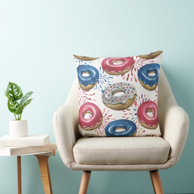 PATRIOTIC RED WHITE BLUE FROSTED DONUTS CUSHION (Chair)