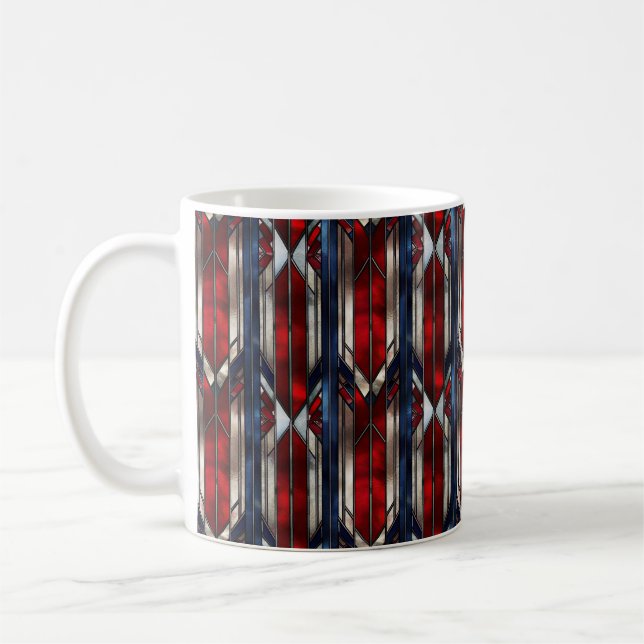 Patriotic Red White Blue Geometric Pattern Coffee Mug (Left)